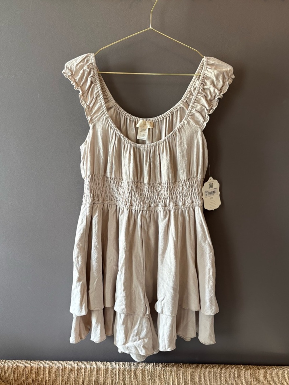 {NWT} Altar’d State Light Beige Ruffled Romper - Medium
